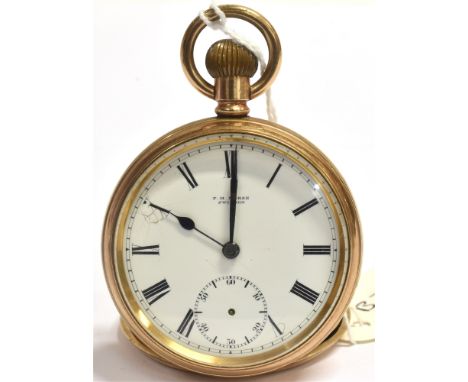 F.M. MORSE SWINDON STAR GILT OPEN FACED POCKET WATCH  the signed white enamel dial with black Roman numerals, blue cathedral 