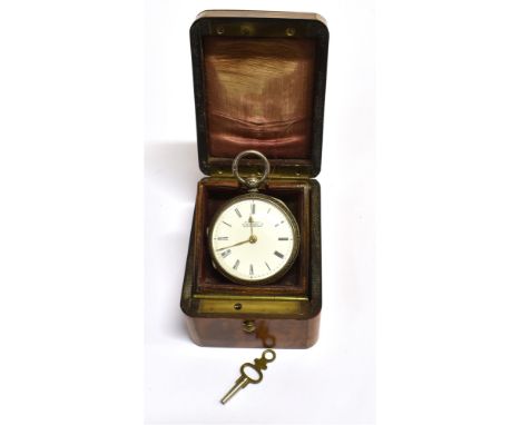 A CASED VICTORIAN SILVER OPEN FACED POCKET WATCH (KEY WOUND)  the white enamel dial signed H. Samuel Market St Manchester, bl