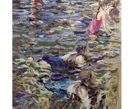 Arthur Karl Maderson (Irish, born 1942)The Swimming Lesson signed 'AK.MADERSON' (lower right); further signed and titled 'THE