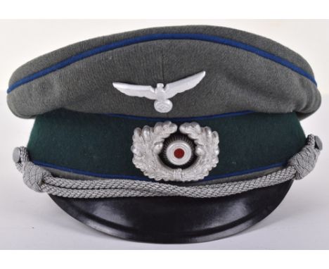 WW2 German Army Medical Officers Peaked Cap, fine example of a mid war produced officers peaked cap in ribbed green / grey cl