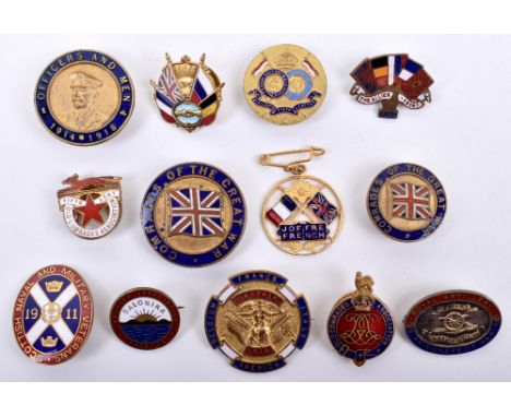 Selection of Great War Veterans Associations Enamel Badges, including Reunion Association Salonika 1915-18; sterling silver a