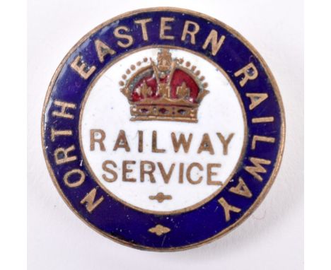 WW1 North Eastern Railway Service Enamel Lapel Badge, blue enamel border with white enamel centre having crown over “RAILWAY 