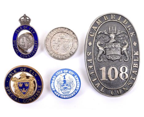 Cambridgeshire and Isle of Ely Special Constabulary Badges, including large oval Cambridge Special Constabulary WW1 period ar