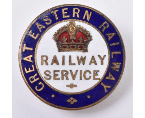 WW1 Great Eastern Railway Service Enamel Lapel Badge, blue enamel border with white enamel centre having crown over “RAILWAY 