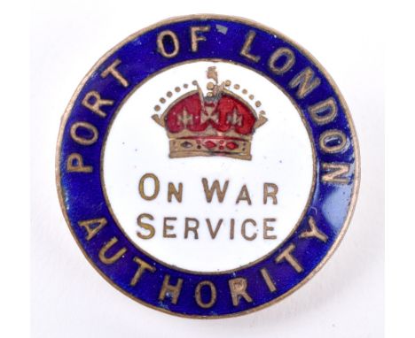 Port of London Authority On War Service Enamel Lapel Badge, circular badge with blue enamel border and centre having crown se