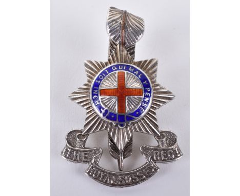 Scarce Occupation of Germany Made Royal Sussex Regiment Officers Cap Badge, fine silver and enamel cap badge with two lug fit