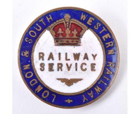 WW1 London &amp; South Western Railway Service Enamel Lapel Badge, blue enamel border with white enamel centre having crown o