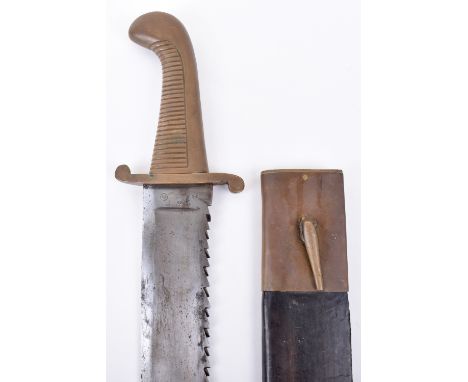 Crimean War Russian Pioneers Sidearm, broad single edge saw back blade 49cms, with arsenal stamps, regulation ribbed brass hi