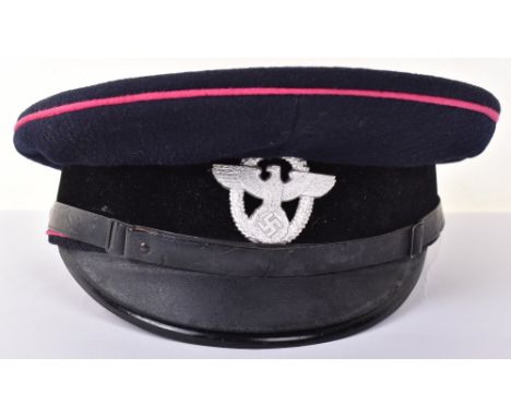 Third Reich Fire Police Officials Peaked Cap, good example of the peaked cap worn by German Fire Officials in WW2. Blue cloth