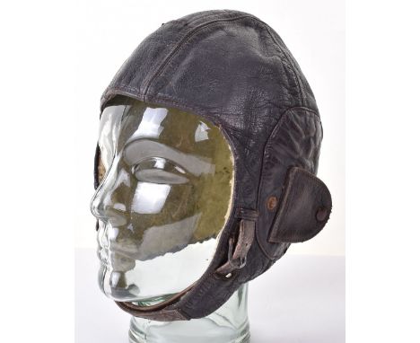 WW2 German Luftwaffe K-33 Leather Flying Helmet, fine example of the brown leather wool lined flying helmet with leather flap