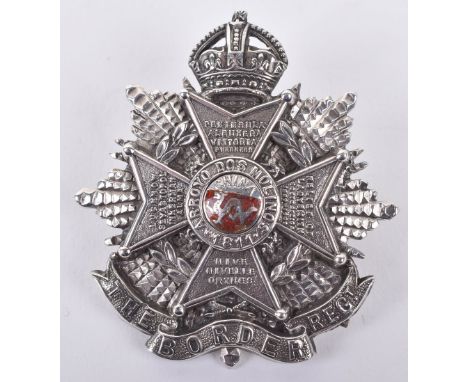 WW2 British Border Regiment Officers Cap Badge, fine example of a two piece officers silver and enamel cap badge with two lug