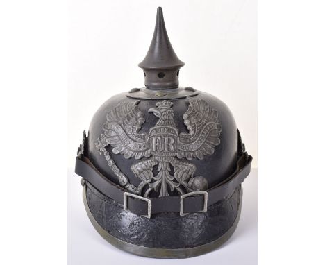 Imperial German M-15 Prussian Pickelhaube, good example with leather shell, grey metal Prussian other ranks helmet plate, rem