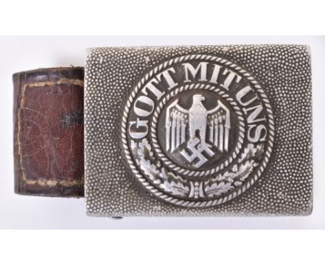 WW2 German Army Belt Buckle, good example of an aluminium buckle with eagle to centre and motto “GOTT MIT UNS” around. Buckle