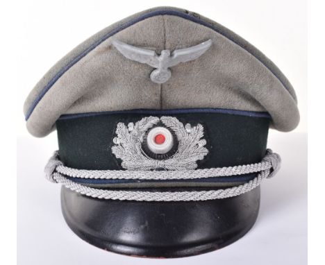 WW2 German Army Medical Officers Peaked Cap, green / grey doeskin material with bullion officers cap cockade and zinc cap eag