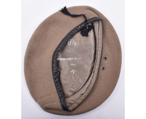 1960’s British Special Air Service (S.A.S) Beret, fine beige wool cloth with leather trim. Cloth lining having makers details