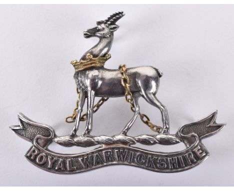 Royal Warwickshire Regiment Officers Cap Badge by J R Gaunt London, fine two piece example with three lug fittings to the rev