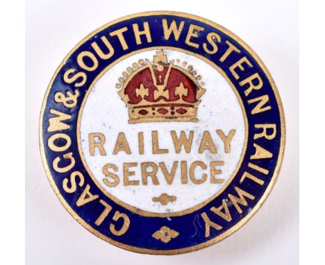 WW1 Glasgow &amp; South Western Railway Service Enamel Lapel Badge, blue enamel border with white enamel centre having crown 