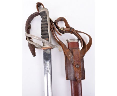British George VI Royal Army Service Corps Officers Sword, fine regulation pattern example with brown leather field service p
