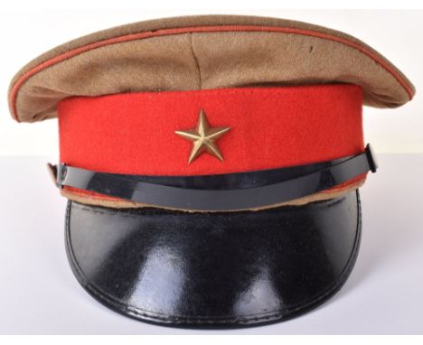 WW2 Japanese Other Ranks Peaked Cap, khaki wool with red central band having brass star to the centre. Red piping to the crow