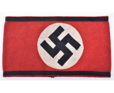 Third Reich Allgemeine-SS Armband, fine example of a red wool armband with multi-piece central swastika and black cloth borde