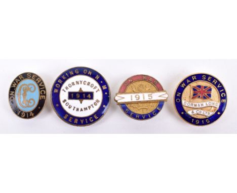 4x WW1 On War Service Enamel Lapel Badges, all being gilt brass with enamel, consisting of examples for On War Service 1915 D
