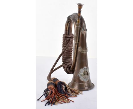 Great War Period Royal Scots Bugle, fine brass bugle which has been decorated with regimental insignia of the Royal Scots. Br