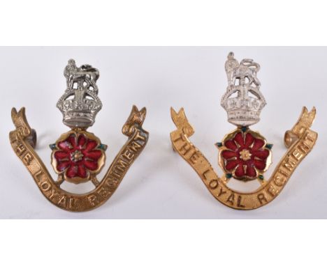 2x The Loyal (North Lancashire) Regiment Officers Cap Badges, both being two piece silver gilt and enamel examples made by J 