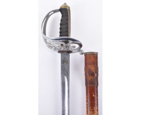 George V 1827 Pattern Rifle Brigade Officers Sword, regulation pattern example with crowned strung bugle to the hilt, fish sk