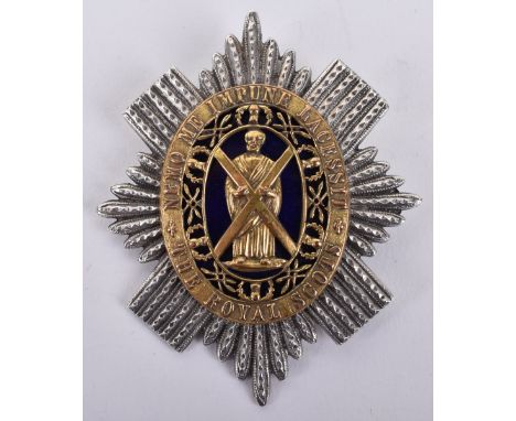 Victorian Royal Scots Officers Forage Cap Badge, fine example of the silvered elongated star with gilt metal oval bearing the