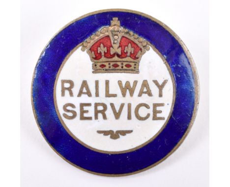 WW1 Railway Service Enamel Lapel Badge, blue enamel border with white enamel centre having crown over “RAILWAY SERVICE”. Lape