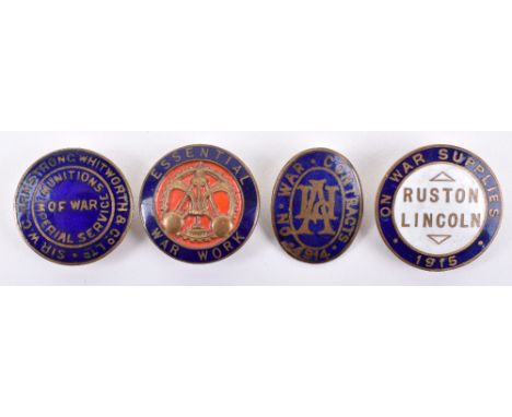 4x WW1 On War Service Badges, all being enamelled examples, consisting of examples for Essential War Work, On War Supplies 19