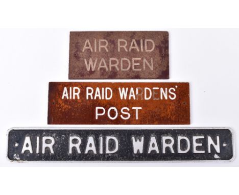 3x WW2 British Home Front Air Raid Wardens Building Plaques, consisting of a rectangular example in pressed out aluminium wit