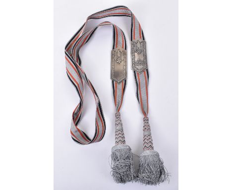Rare Pair of Streamers for the German Army 4x4 Regimental Standarte, flat bullion wire braid with black and red strips to the