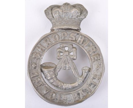 Victorian 1st Volunteer Battalion Shropshire Light Infantry Glengarry Badge, white metal other ranks glengarry badge with cro