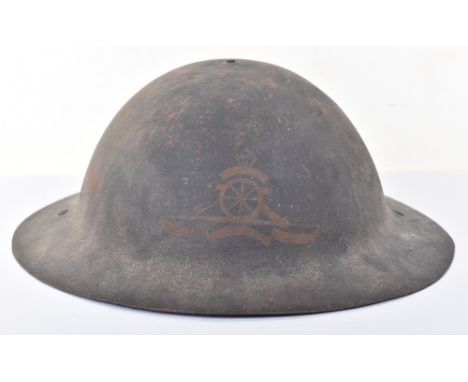 British WW1 Mk1 Pattern Combat Helmet Regimentally Marked to the Royal Artillery, fine example of the early rimless pattern B