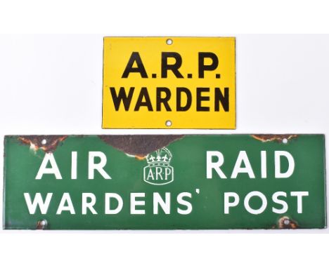 WW2 ARP Air Raid Wardens Post Enamel Building Plaque, rectangular green enamel plaque with white ARP emblem to centre and “AI