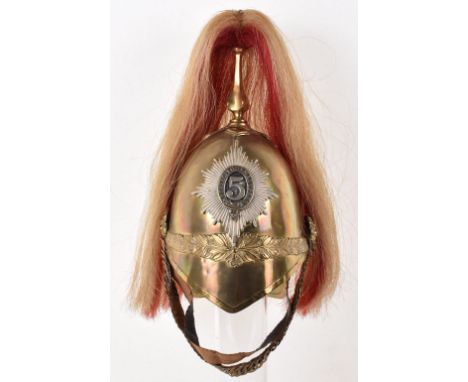 British 1871 Pattern 5th&nbsp;Dragoon Guards Troopers Helmet,&nbsp;brass shell with laurel leaves decoration. White metal hel