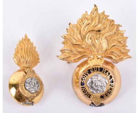 2x Royal Fusiliers City of London Regiment Officers Headdress Badges, consisting of silver gilt and enamel cap badge and fora