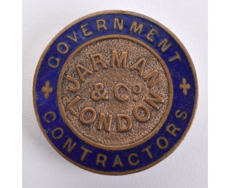 WW1 Government Contractors Jarman &amp; Co London Lapel Badge, gilt brass circular badge with blue enamel border. Un-marked r