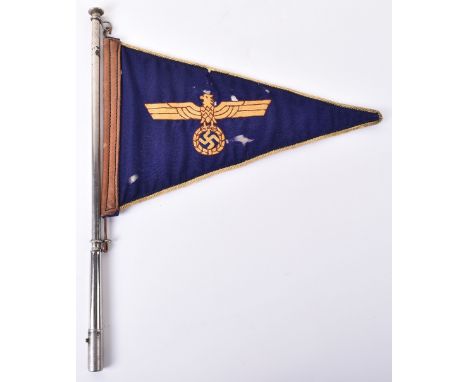 WW2 German Kriegsmarine Officers Car Pennant, fine example of a blue cloth triangular pennant with chain stitched golden Krie