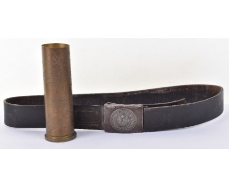 WW2 German Army Combat Belt and Buckle, untouched example being a steel other ranks issue belt buckle with eagle to centre an