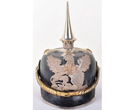 Superb Baden Reserve Dragoon Regiment Officers Pickelhaube, fine lux quality example with the leather shell retaining much of