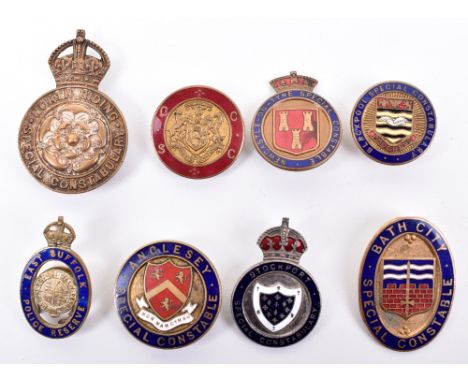8x Special Constabulary Badges, consisting of brass and enamel Anglesey Special Constable made by J R Gaunt London; brass and