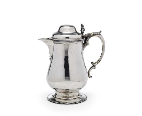 A VICTORIAN SILVER TANKARD JUG, D. & C. HOULE, LONDON, 1876  ◉ plain baluster body on spreading foot, beaded rims, step domed