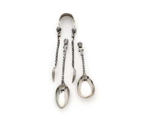 A VICTORIAN SILVER SET OF TWELVE TEASPOONS, A CADDY SPOON AND A PAIR SUGAR TONGS, WILLIAM & CHARLES EDWARDS, LONDON, 1870 / 7
