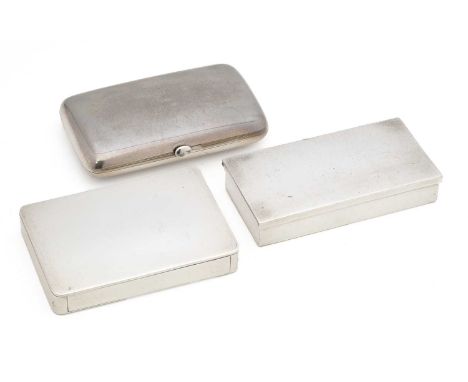 TWO VICTORIAN SILVER CIGARETTE CASES AND A SEALING WAX CASE, ALL LONDON all plain, one rectangular cigarette case with concea