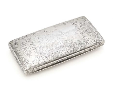 A VICTORIAN SILVER CIGAR CASE, YAPP & WOODWARD, BIRMINGHAM, 1845 rounded oblong, the lid engraved with a scene of a pair of d