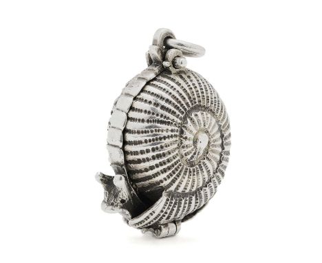 A SILVER 'SNAIL' POMANDER, PROBABLY SOUTH GERMAN, 17TH CENTURY  the animal's head poking out from the bottom of its shell, th