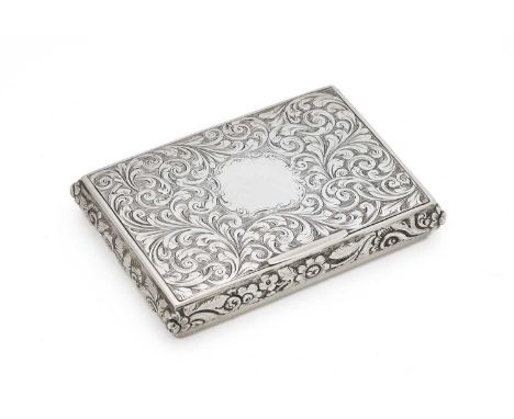 A VICTORIAN SILVER SNUFF BOX, FRANCIS CLARK, BIRMINGHAM, 1843 rectangular, flush-hinged lid and base with linear hatched grou