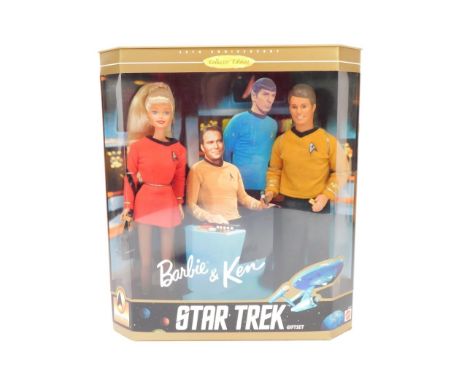 A Mattel Star Trek 30th Anniversary gift set, including Barbie and Ken in Starfleet uniforms, with accessories, boxed.
